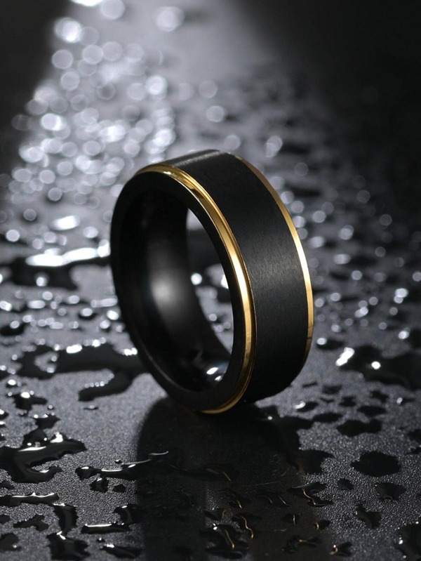 Fashionable And Popular 1pc Fashionable Stainless Steel Two Tone Ring For Men For Daily Decoration For Jewelry Gift And For A Stylish Look
