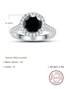 Nhẫn bạc trang trí Moissanite tinh tế được tạo ra trong phòng thí nghiệm dành cho phụ nữ để trang trí hàng ngày - màu đen - Xem 2