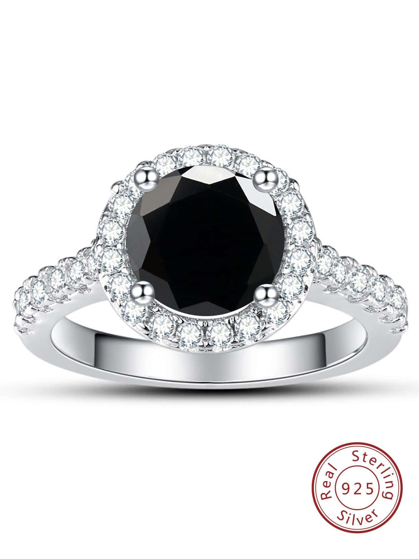 Nhẫn bạc trang trí Moissanite tinh tế được tạo ra trong phòng thí nghiệm dành cho phụ nữ để trang trí hàng ngày - màu đen - Xem 1