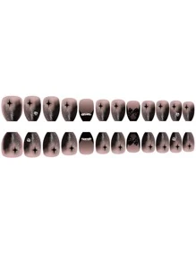 Upgrade Your Look With 24pcs Short Coffin Bow & Rhinestone Decor Full Cover Fake Nail Kit With Dead Skin Scraper & Jelly Glue - Multicolor - View 7