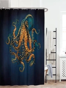 1pc Polyester Shower Curtain, Modernist Octopus Pattern Waterproof Shower Curtain For Bathroom - Multicolor - View 6