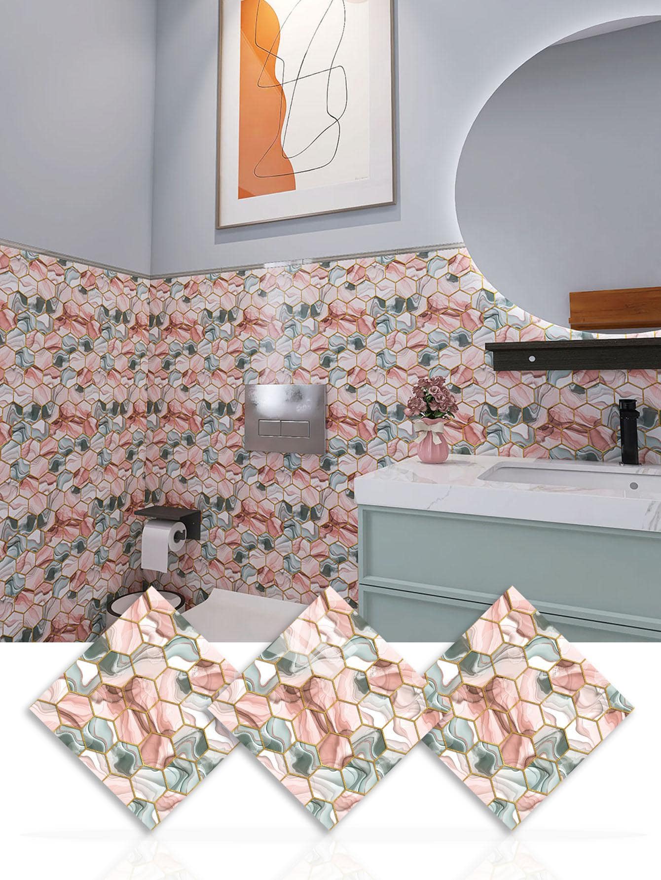 10pcs/set Geometric Pattern Wall Paper - Pink - View 1