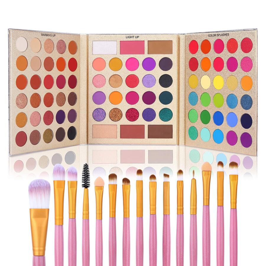 UCANBE Professional 86 Colors Eyeshadow Palette With 15pcs Makeup Brushes Set Matte Glitter Long Lasting Highly Pigmented Waterproof Contour Blush Powder Highlighter All In One - 彩色 - 查看 1