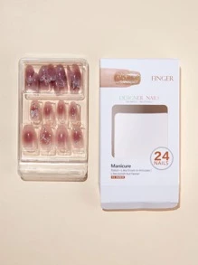 Upgrade Your Look With 24pcs Short Coffin Butterfly & Rhinestone Decor Full Cover Fake Nail Kit With Dead Skin Scraper & Jelly Glue - Multicolor - View 8