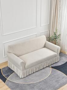 1pc Solid Color Ruffle Trim Sofa Slipcover, Modern Polyester Non-slip Stretch Sofa Slipcover For Home - Multicolor - View 5