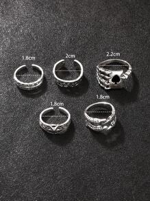 5入組/套時尚不銹鋼星星和撲克牌裝飾戒指適合男士日常裝飾 - 銀色 - 查看 5