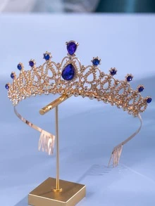 1pc Women Rhinestone Crown Design Glamorous Headband For Party - Royal Blue - View 5