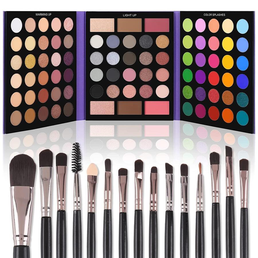 UCANBE Eyeshadow Palette With 15Pcs Brushes Makeup Set, Pigmented 86 Colors Make Up Palettes Sets, Matte Shimmer Glitter Eye Shadow Pallet Highlighters Contour Blush Powder Brush Beauty Kit - 彩色 - 查看 1