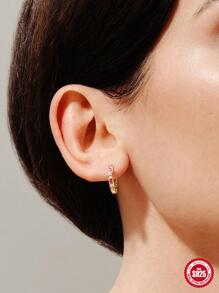 1 Đôi Tinh Tế Đính Đá Cubic Zirconia Trang Trí Bạc Đôi Khuyên Tai Vòng Cho Nữ Trang Trí Hàng Ngày - Màu Hồng Tươi - Xem 2