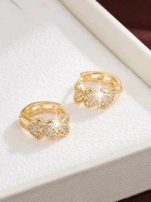 1 Paar elegante Creolen mit Herz-Zirkonia Dekor für Frauen als tägliche Deko, Valentinstag - Goldgelb - Übersicht 2