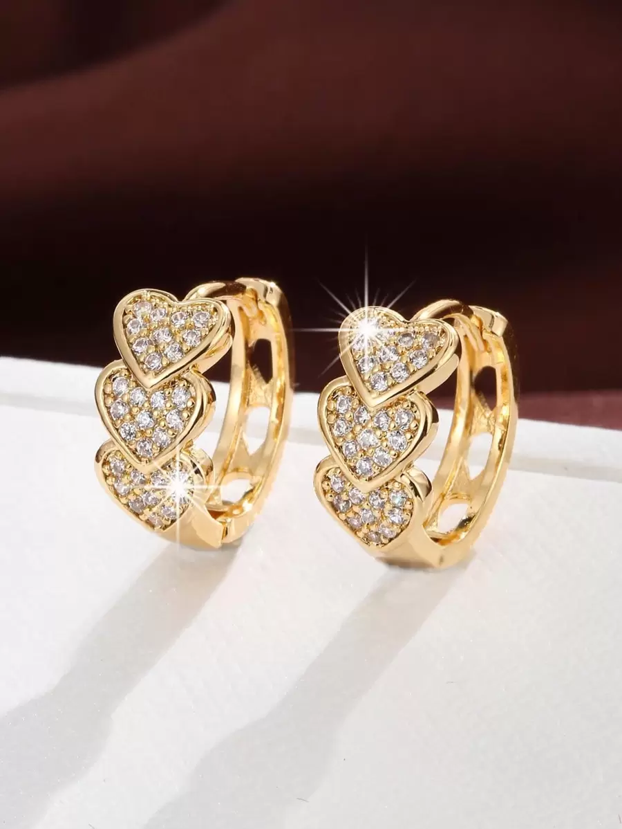 1 Paar elegante Creolen mit Herz-Zirkonia Dekor für Frauen als tägliche Deko, Valentinstag - Goldgelb - Übersicht 1