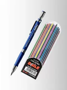 Khẩu Hiệu Thiết Kế Cơ Bút Chì Với 12 Chiếc Đổ Sáng Tạo Di Động Sinh Viên Cơ Bản Cơ Bút Chì - Màu xanh lam - Xem 1