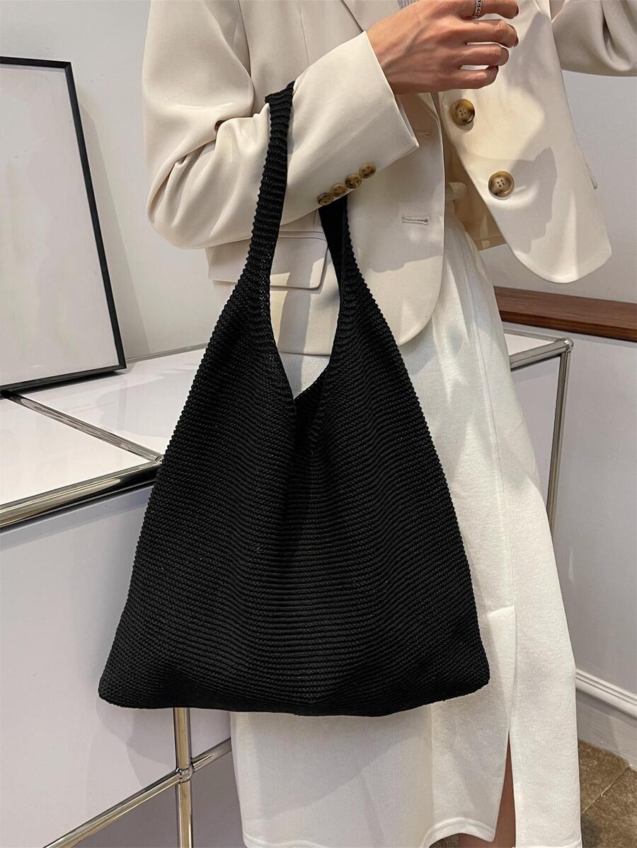 Large Crochet Bag Minimalist Black Vacation - Black - View 1