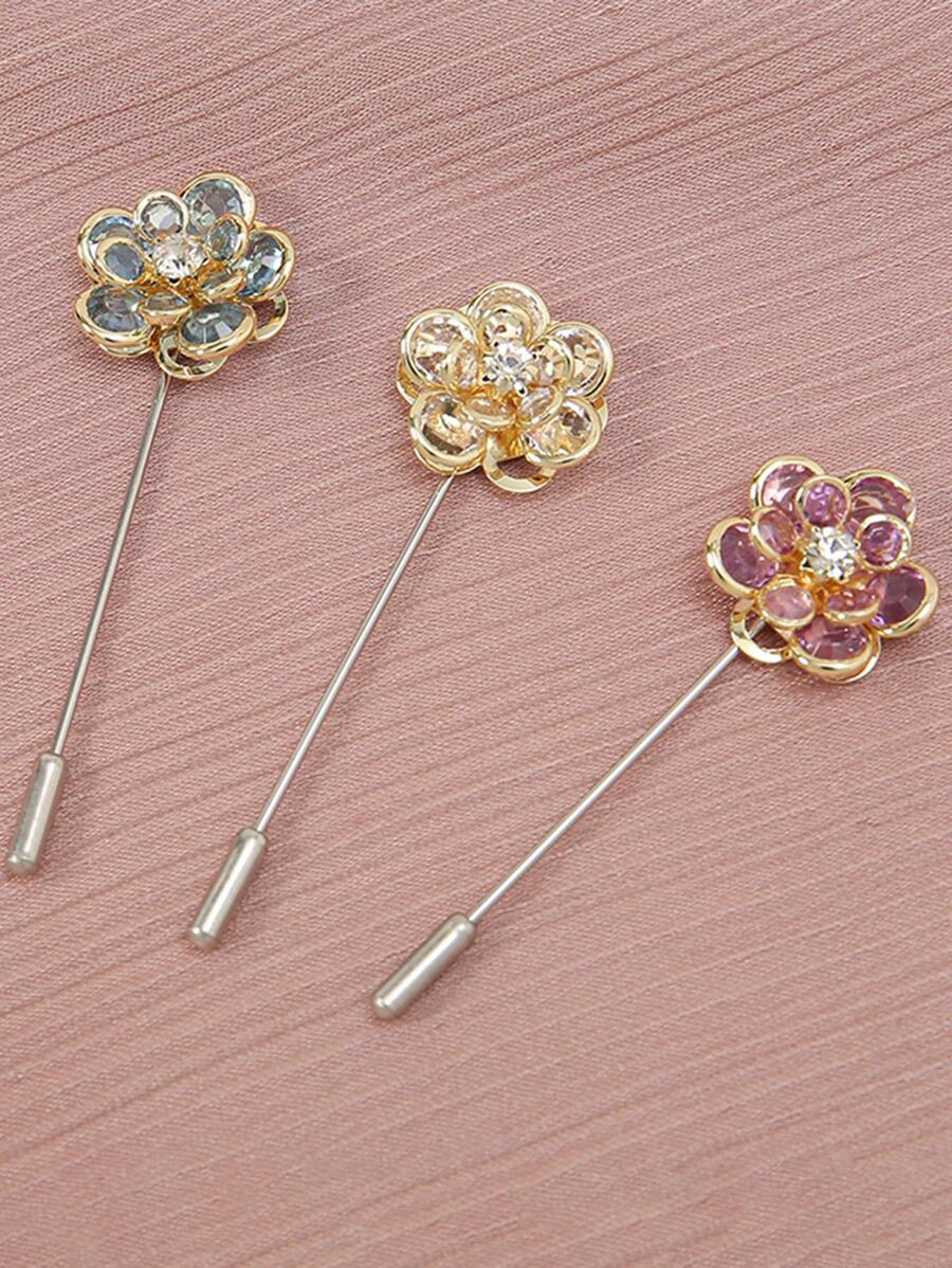 3pcs Pha lê Trang trí Hoa Ghim khăn - Nhiều màu - Xem 1