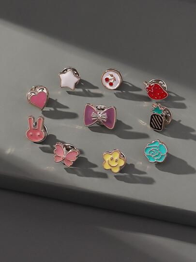 10 件装可爱蝴蝶结心形花朵兔子樱桃蝴蝶胸针女士日常装饰情人节