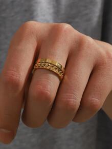 1入組時尚不銹鋼羅馬數字裝飾戒指適合男士女士日常裝飾,適用於首飾類禮品和派對 - 金色 - 查看 3