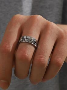 1入組時尚不銹鋼羅馬數字裝飾戒指適合男士女士日常裝飾,適用於首飾類禮品和派對 - 銀色 - 查看 3