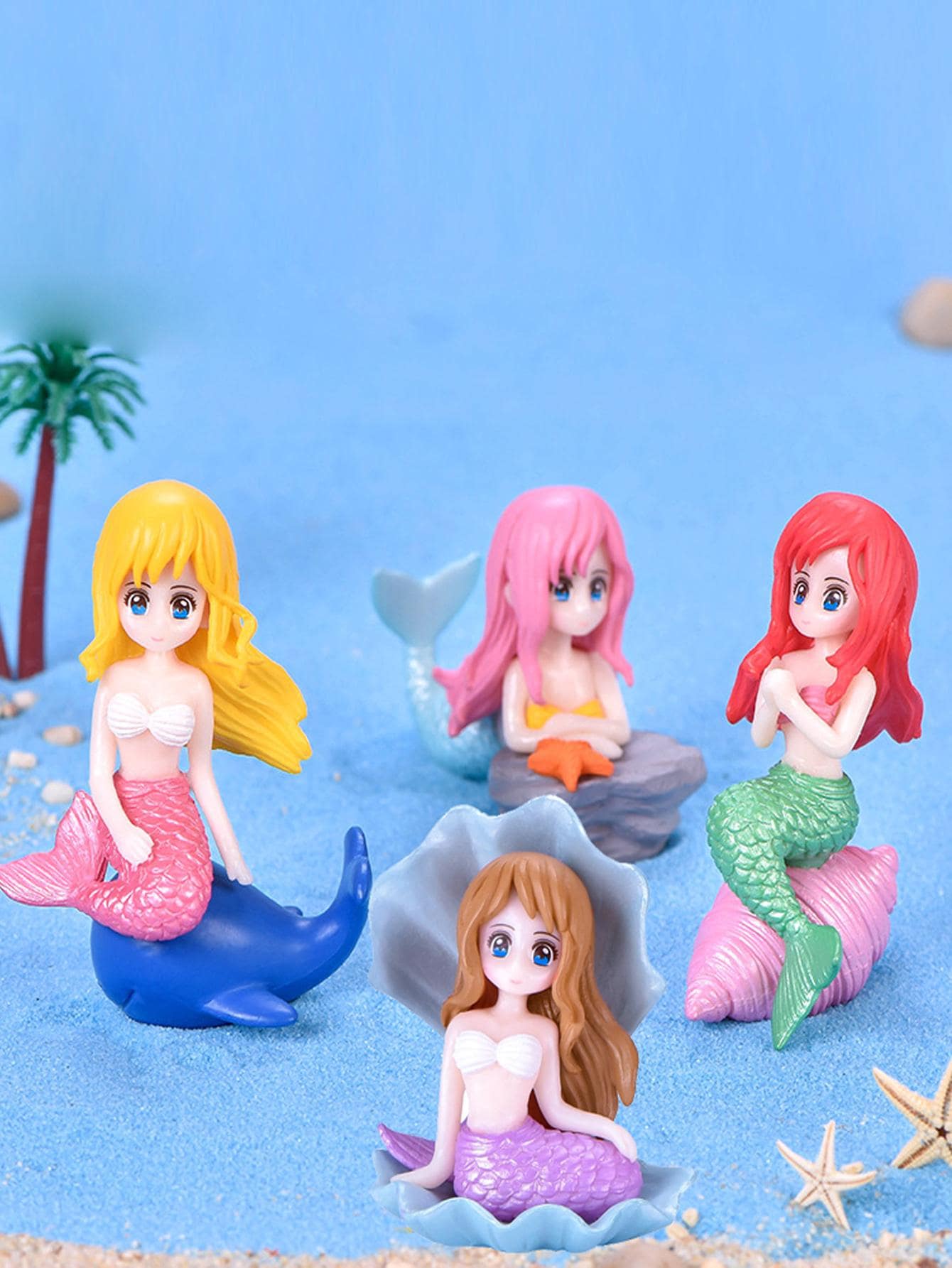 4入组/套PVC裝飾用品卡通可愛美人魚設計裝飾工藝適用於家庭