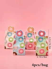 4 Cái/bộ Hộp Giấy Gói Quà, Hộp Quà Tặng Họa Tiết Bánh Rán Hoạt Hình Dễ Thương Cho Bữa Tiệc - Nhiều màu - Xem 5