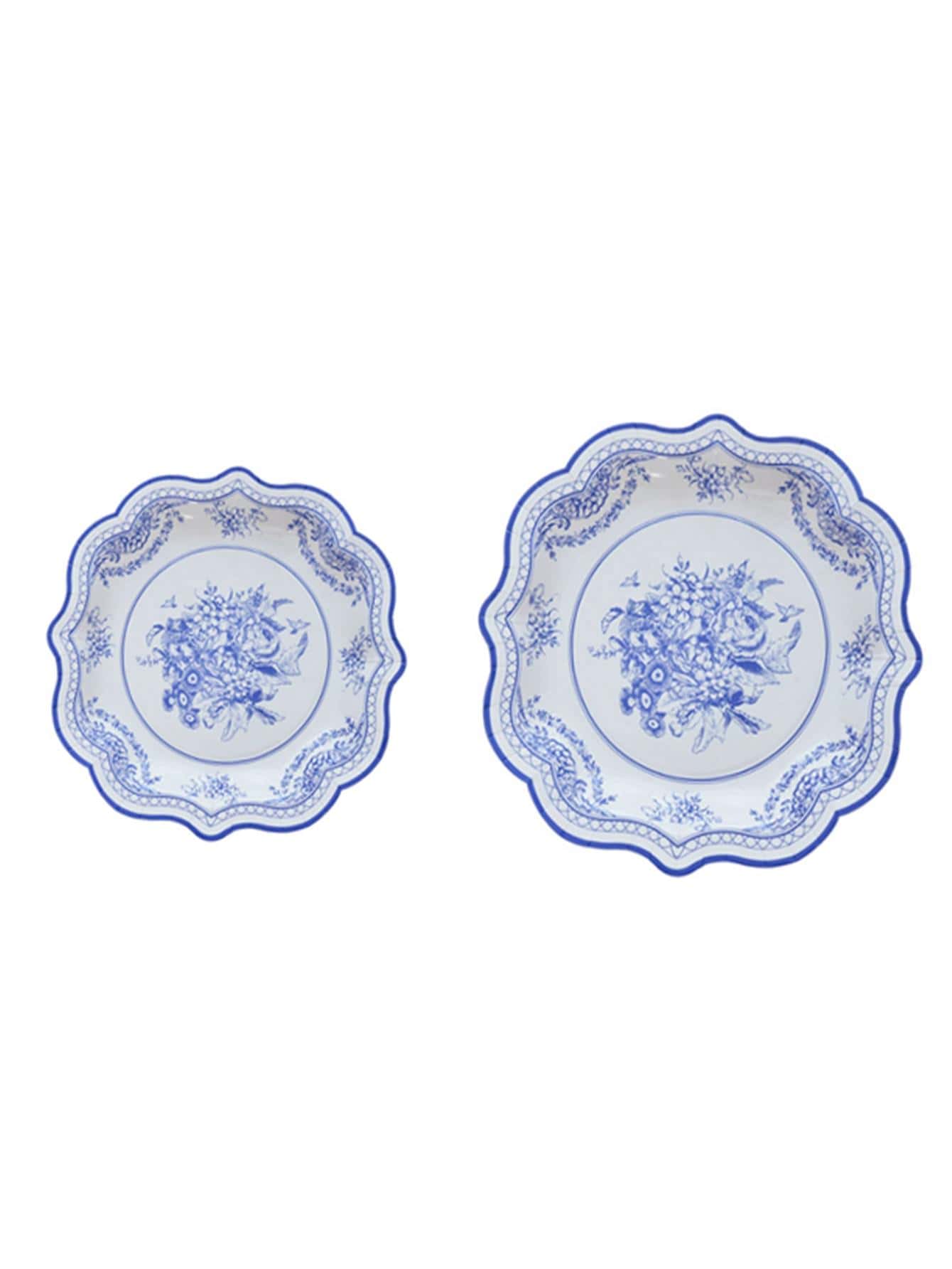 1set Paper Disposable Plate, Chinoiserie Floral Pattern Disposable