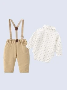 BOARNSEORL Baby Boy Allover Print Bow Front Bodysuit & Suspender Trousers - Multicolor - View 3