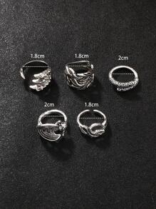 5pcs/set Men Bat & Snake Decor Ring, For Jewelry Gift And Party - Silver - View 4