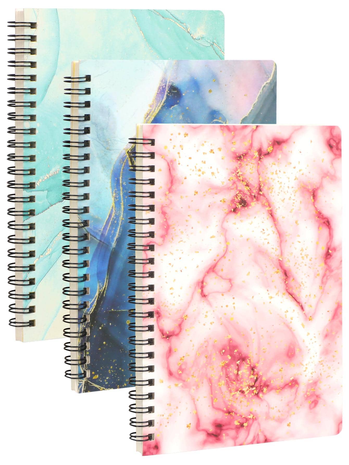 FYY 3 Pack Colorful College Ruled A5 Spiral Notebook with Durable Hardcover and 80 Sheets /240 Lined Pages,Floral, Cute Spiral Notebook - 粉色 - 查看 1