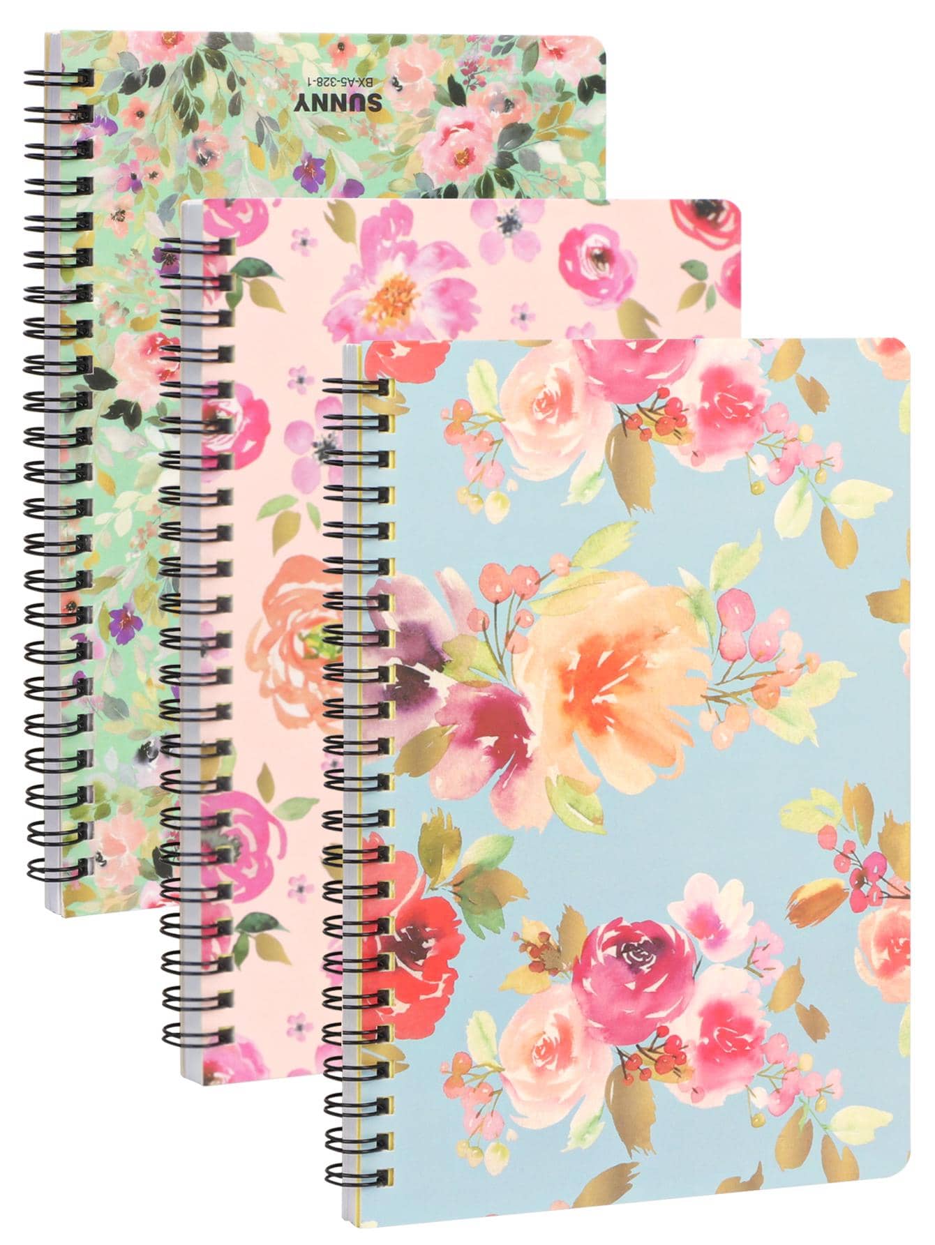 FYY 3 Pack Colorful College Ruled A5 Spiral Notebook with Durable Hardcover and 80 Sheets /240 Lined Pages,Floral, Cute Spiral Notebook - 綠色 - 查看 1