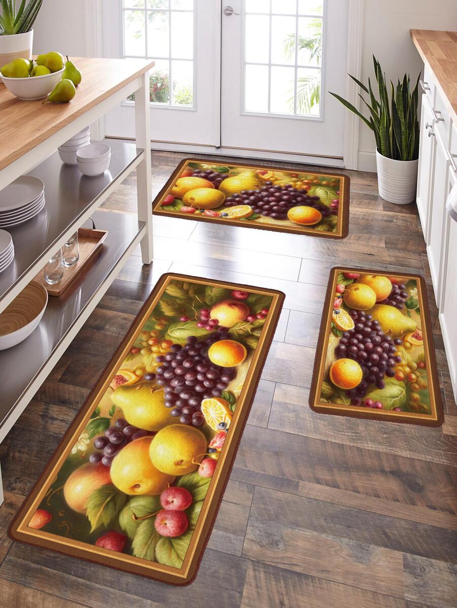 1pc Polyester Kitchen Rug, Modern Fruit Pattern Kitchen Mat For Kitchen ...