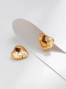 1 par de aretes de aro con diseño de corazón de cobre de moda para mujeres, para decoración diaria y Día de San Valentín