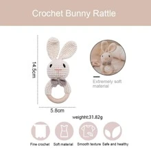 Wooden Baby Rattle Crochet Bunny Baby Toys Handmade Newborn Toy Early Development Grips Stuffed Animal Rattle - 軍綠色 - 查看 3