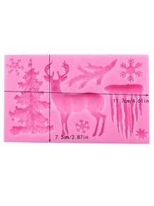 1入組聖誕樹麋鹿鈴鐺雪花矽膠模具適用於DIY巧克力糖果翻糖蛋糕裝飾蠟蠟筆熔化石膏樹脂工具 - 粉色 - 查看 1