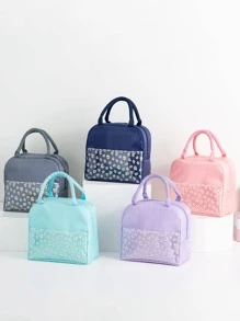 1 Túi Đựng Đồ Ăn Trưa Polyester, Túi Đựng Đồ Ăn Trưa Cách Nhiệt Họa Tiết Hoa Cho Văn Phòng, Trường Học - Màu tím - Xem 5