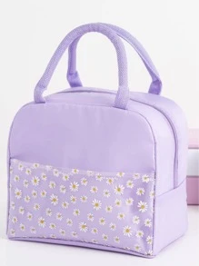 1 Túi Đựng Đồ Ăn Trưa Polyester, Túi Đựng Đồ Ăn Trưa Cách Nhiệt Họa Tiết Hoa Cho Văn Phòng, Trường Học - Màu tím - Xem 1