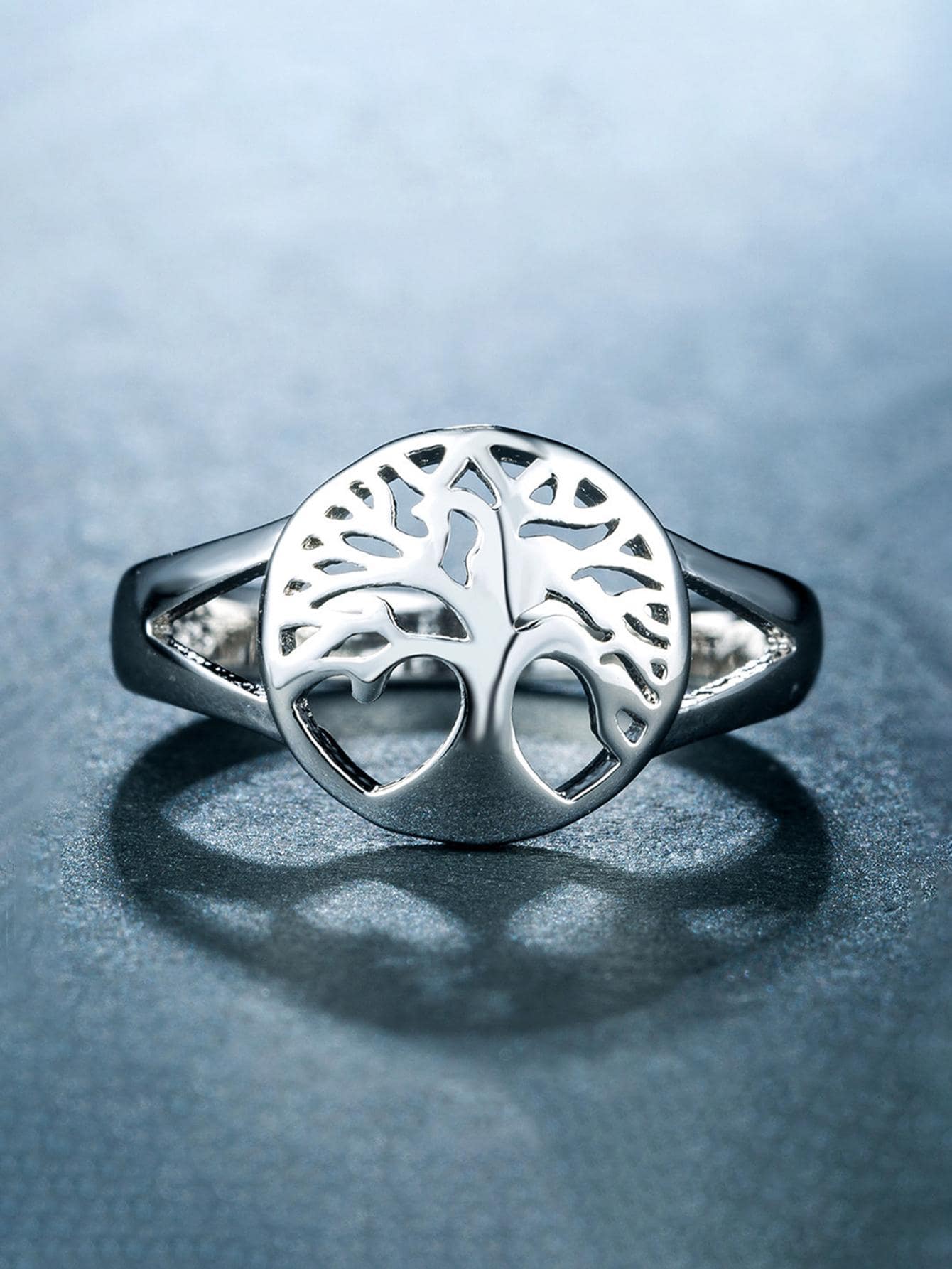 1入組時尚銅生命之樹裝飾戒指適合女士適合情人節禮品 - 銀色 - 查看 1