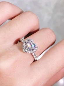 Luxury Heart-Shaped Cubic Zirconia Wedding/Engagement Ring, Exquisite Jewelry Accessory Suitable For Holidays, Valentine's Day, Mother's Day, And A Perfect Gift For Mom - White - View 4