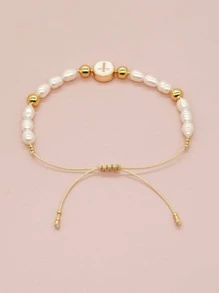 1pc Fashion Faux Pearl Cross Decor String Bracelet For Women For Daily Decoration - Multicolor - View 4