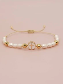 1pc Fashion Faux Pearl Cross Decor String Bracelet For Women For Daily Decoration - Multicolor - View 1