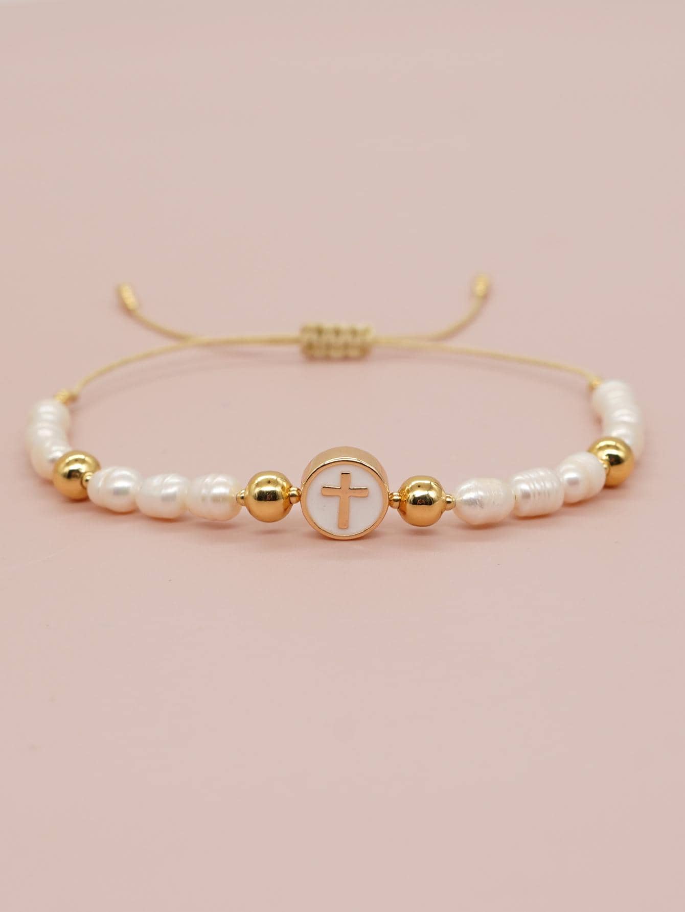 1pc Fashion Faux Pearl Cross Decor String Bracelet For Women For Daily Decoration - Multicolor - View 1