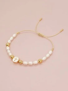 1pc Fashion Faux Pearl Cross Decor String Bracelet For Women For Daily Decoration - Multicolor - View 3
