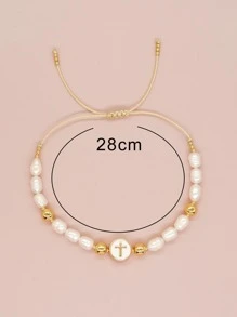 1pc Fashion Faux Pearl Cross Decor String Bracelet For Women For Daily Decoration - Multicolor - View 5