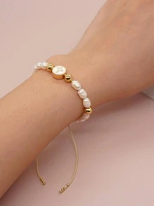 1pc Fashion Faux Pearl Cross Decor String Bracelet For Women For Daily Decoration - Multicolor - View 2