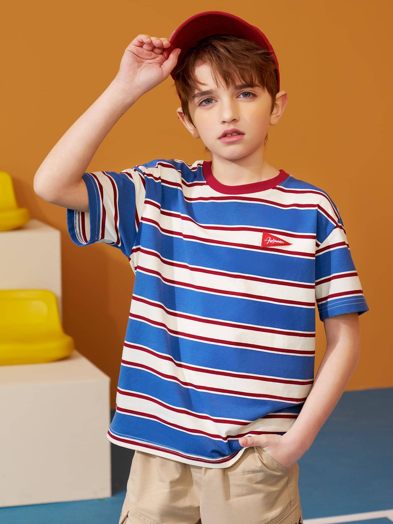 Tops con trai Đắp vá Lá thư Sọc Giải trí - Nhiều màu - Xem 1