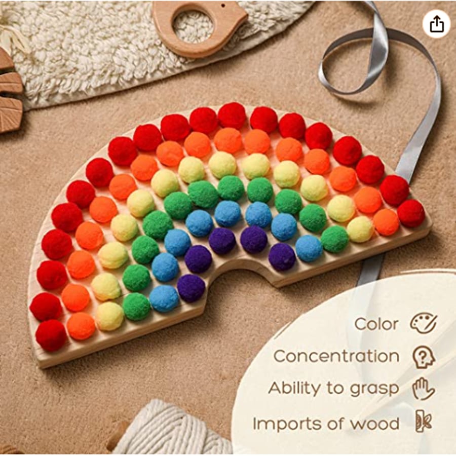 bopoobo Wooden Peg Board Beads Game Rainbow Clip Bead Puzzle Montessori