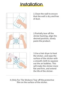 10 miếng dán tường hình học PVC màu trắng chống thấm nước dùng cho tấm ốp tường bếp, trang trí phòng tắm, giấy dán tường tự dính trang trí - trắng - Xem 8