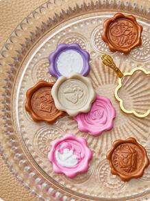 1入組金屬花形蠟印章頭用於信封複古多用途郵票頭信件 - 金色 - 查看 4