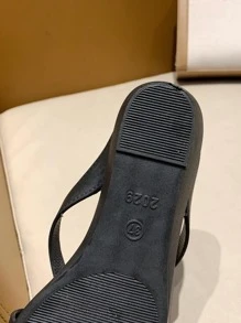 Sandal Wanita Hitam Elegan, Sandal Slide Wedge Minimalis - Hitam - View 4