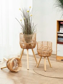 1入組藤植物幼苗現代卡其色編織籃子花盆適用於植物 - 卡其色 - 查看 2