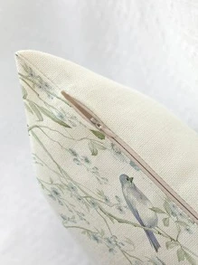 Cottagecore 1 pièce Taie d'oreiller décorative fleur & à motif d'oiseau en lin pour domicile