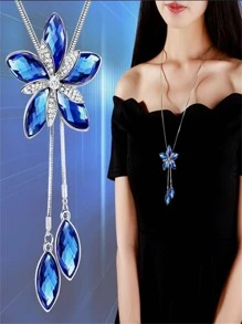 1 Stück Mode Zinklegierung Strass Blumen Dekor Y-förmige lange Halskette für Frauen als tägliche Dekoration, Valentine, Mama, Mutter, Muttertag, Geschenk